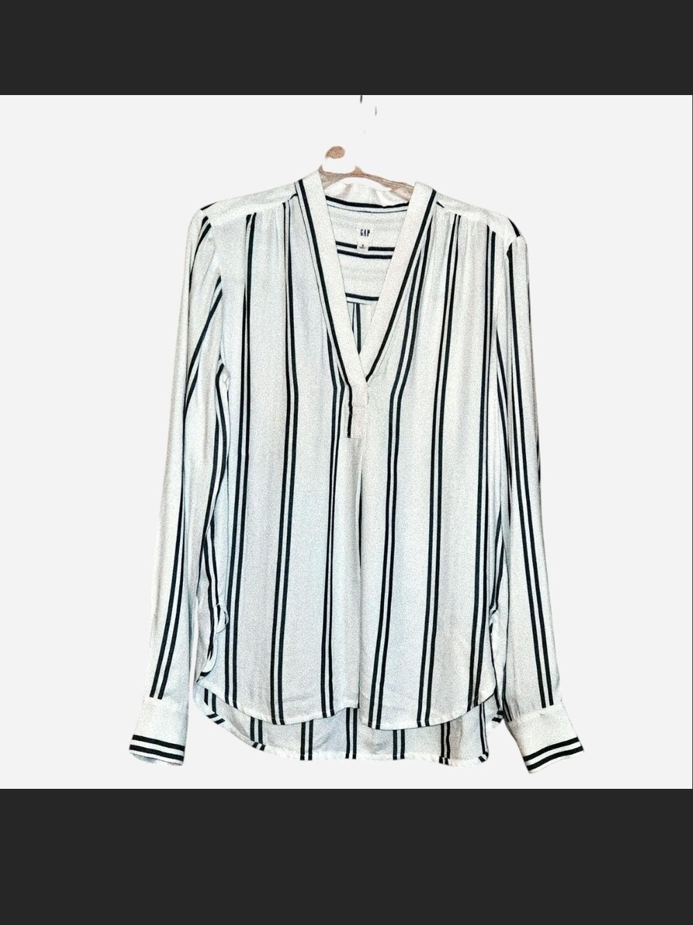 GAP White Blouse with Black Vertical Stripes
